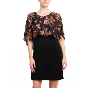 NEW GLAMOUR NIGHTS floral print cape mini dress in olive wine
